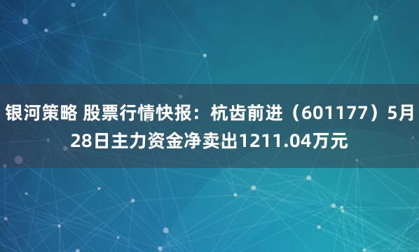 银河策略 股票行情快报：杭齿前进（601177）5月28日主力资金净卖出1211.04万元