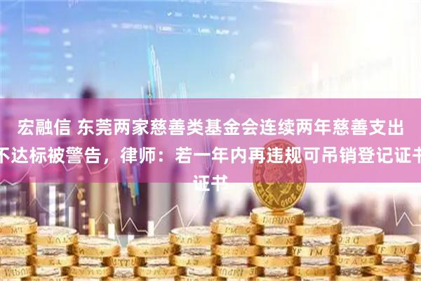 宏融信 东莞两家慈善类基金会连续两年慈善支出不达标被警告，律师：若一年内再违规可吊销登记证书